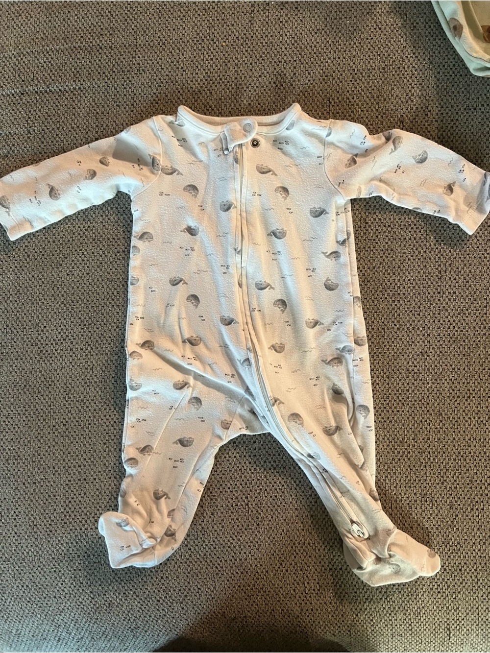 Carter's White Footed One-Piece with Gray Whale Pattern